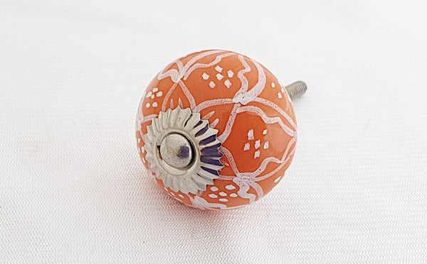 Ceramic orange delicate floral design round 4cm door knob