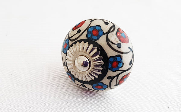 Ceramic colorful intricate floral design 4cm round door knob