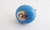 Ceramic rustic vintage cracks aqua 4cm round door knob H4