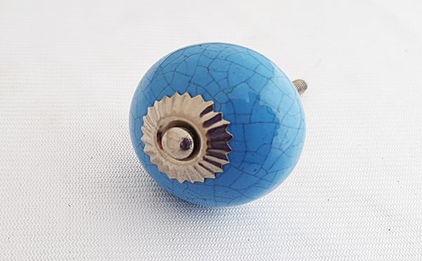 Ceramic rustic vintage cracks aqua 4cm round door knob H4