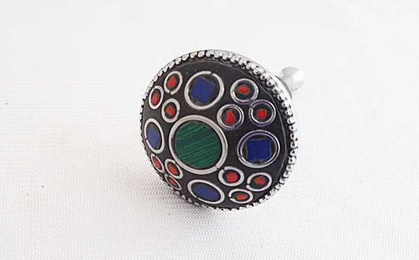 Metal retro vintage semi precious stones colorful 4cm round door knob