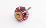 Ceramic maroon leafy design 4cm round door knob d18c