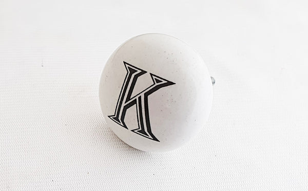 Ceramic vintage style black and white round 4cm door knob D6