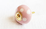 Ceramic shabby chic pink white dots 4cm round door knob