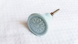 Ceramic small aqua blue shabby chic embossed round 3cm door knob