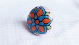 Ceramic 4cm Pink/Orange/BluE round floral door knobs D3