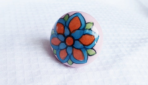 Ceramic 4cm Pink/Orange/BluE round floral door knobs