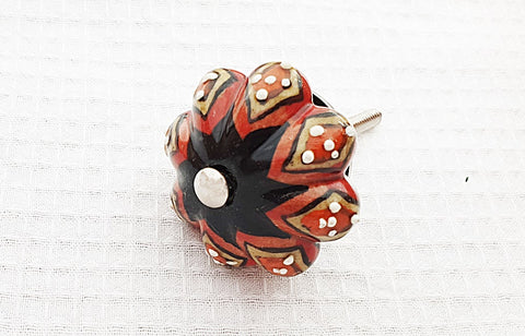 Ceramic earthy colors brown red pumpkin embossed 4cm door knob C4b