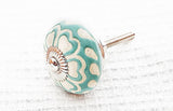 Ceramic aqua ocean blue unique hearts flower embossed 4cm round door knob D14b
