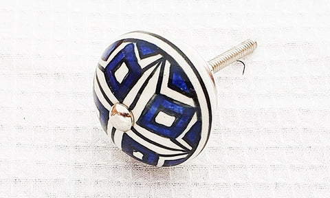 Ceramic blue white dramatic design 4cm round door knob