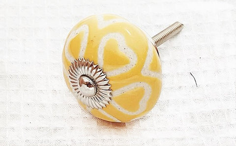 Ceramic dark yellow unique flower embossed 4cm round door knob