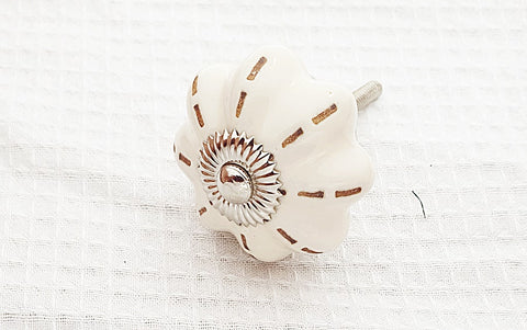 Ceramic elegant cream white brown design pumpkin 4cm door knob C2a