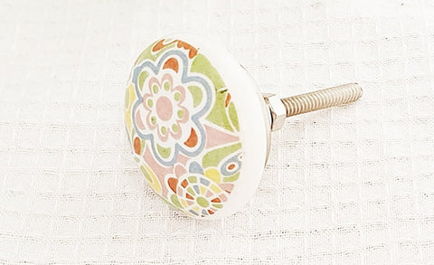 Ceramic pastel unique delicate print 4cm round door knob E3