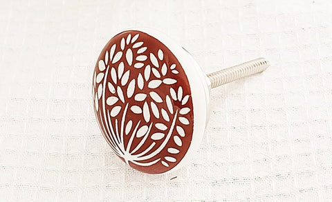 Ceramic stunning brown unique delicate print 4cm round door knob e12c