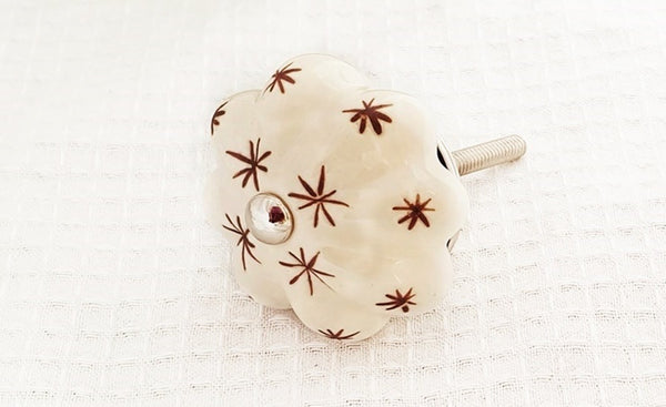 Ceramic unique cream white brown delicate stars design pumpkin 4cm door knob C01
