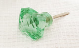 Glass shabby chic green crystal style square 4cm  door knobs