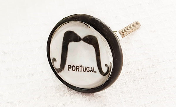 Glass metal retro vintage style black white portugal round 4cm door knob