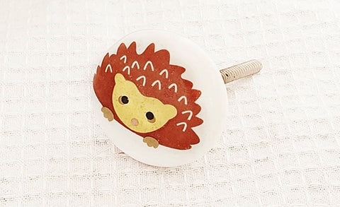 Ceramic brown hedgehog kids print 4cm round door knob d17d