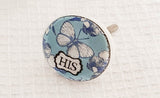Ceramic delicate shabby chic "HIS" blue butterfly print 4cm round door knob