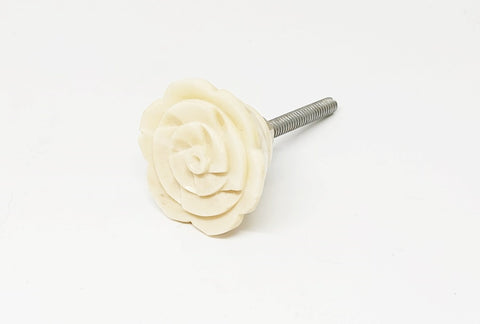 Bone/Resin unique embossed flower natural color 3.5cm round door knob