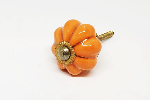 Small ceramic orange gold 3.5cm pumpkin door knob handles pulls