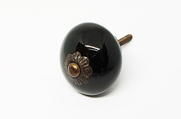 Ceramic black metal decor 4cm round door knob hanles pulls C11