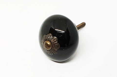 Ceramic black metal decor 4cm round door knob handles pulls e7c