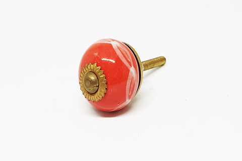 small 28mm ceramic red white round door knobs pulls handles E5