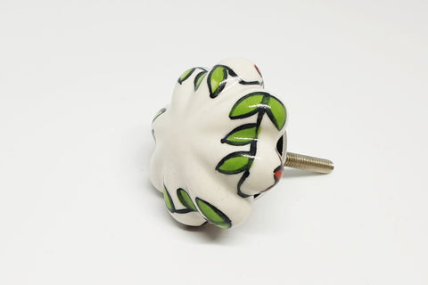 Ceramic green red delicate floral design 4cm pumpkin door knob pulls handles d2c