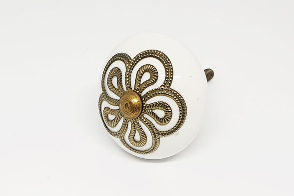Ceramic elegant white metal floral decor vintage style 4cm round door knob handles C12