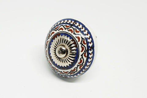 Ceramic moroccan style blue brown delicate print 4cm round door knob handles SB