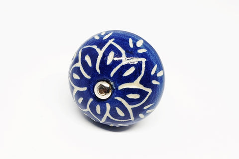 Ceramic blue white embossed design 4cm round door knob pulls handles