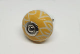 Ceramic yellow mustard unique funky design flower embossed 4cm round door knob E6