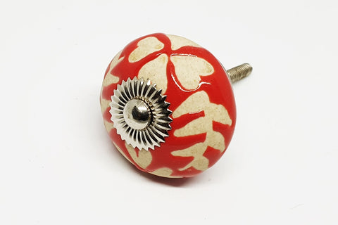 Ceramic red unique funky design flower embossed 4cm round door knob handles e7a