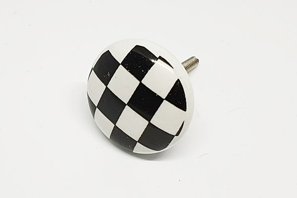 Ceramic  black white check printed 4cm round door knob C5