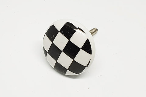 Ceramic  black white check printed 4cm round door knob