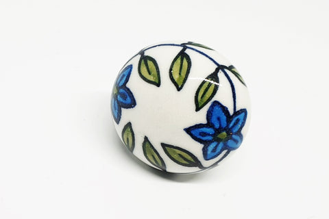 Ceramic green yellow delicate floral design 4cm round door knob pulls handles