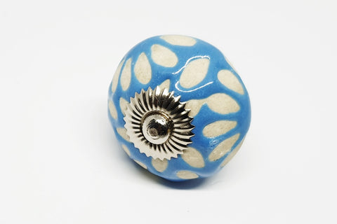 Ceramic aqua blue unique funky design flower embossed 4cm round door knob handles D14g