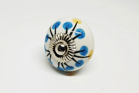Ceramic aqua yellow delicate floral design 4cm round door knob pulls handles F4