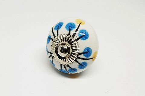 Ceramic aqua yellow delicate floral design 4cm round door knob pulls handles c20b