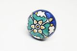 Ceramic blue yellow floral embossed design 4cm round door knob pulls handles