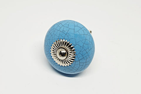 Ceramic aqua blue rustic shabby chic 4cm round door knob