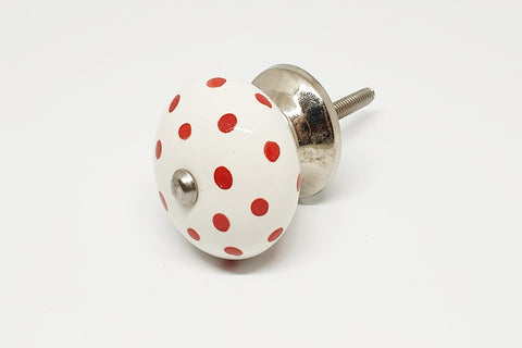 Ceramic red dots white background 4CM round door knobs D14b