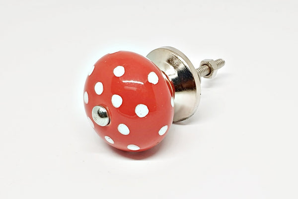 Ceramic white dots red background 4CM round door knobs pulls handles