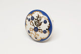 Ceramic printed vintage style navy blue gold round 4cm door knob D12