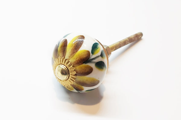 small 3cm ceramic yellow brown green round door knobs pulls handles