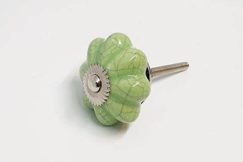 Ceramic apple green rustic cracks vintage style 4.5cm pumpkin door knob handles B2