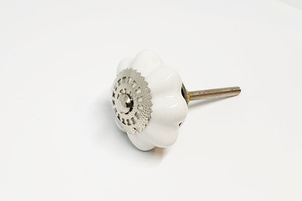 Ceramic elegant white metal silver decor vintage style 4cm pumpkin door knob B1