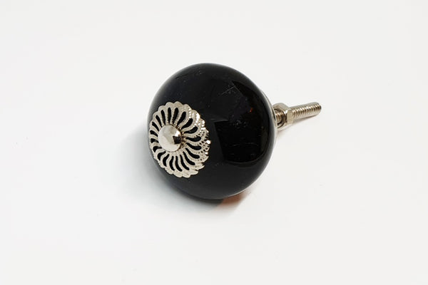 Ceramic black metal silver decor vintage style 4cm round door knob handles DUB