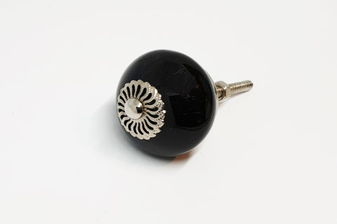 Ceramic black metal silver decor vintage style 4cm round door knob handles DUB